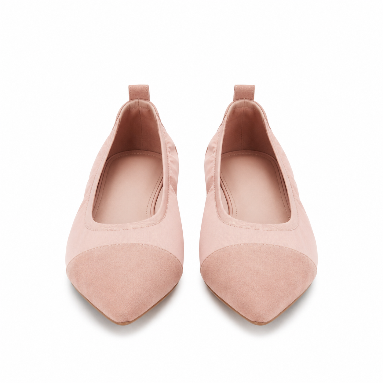 Soft Pink Recycled Nylon and Suede Pointed-Toe Flats