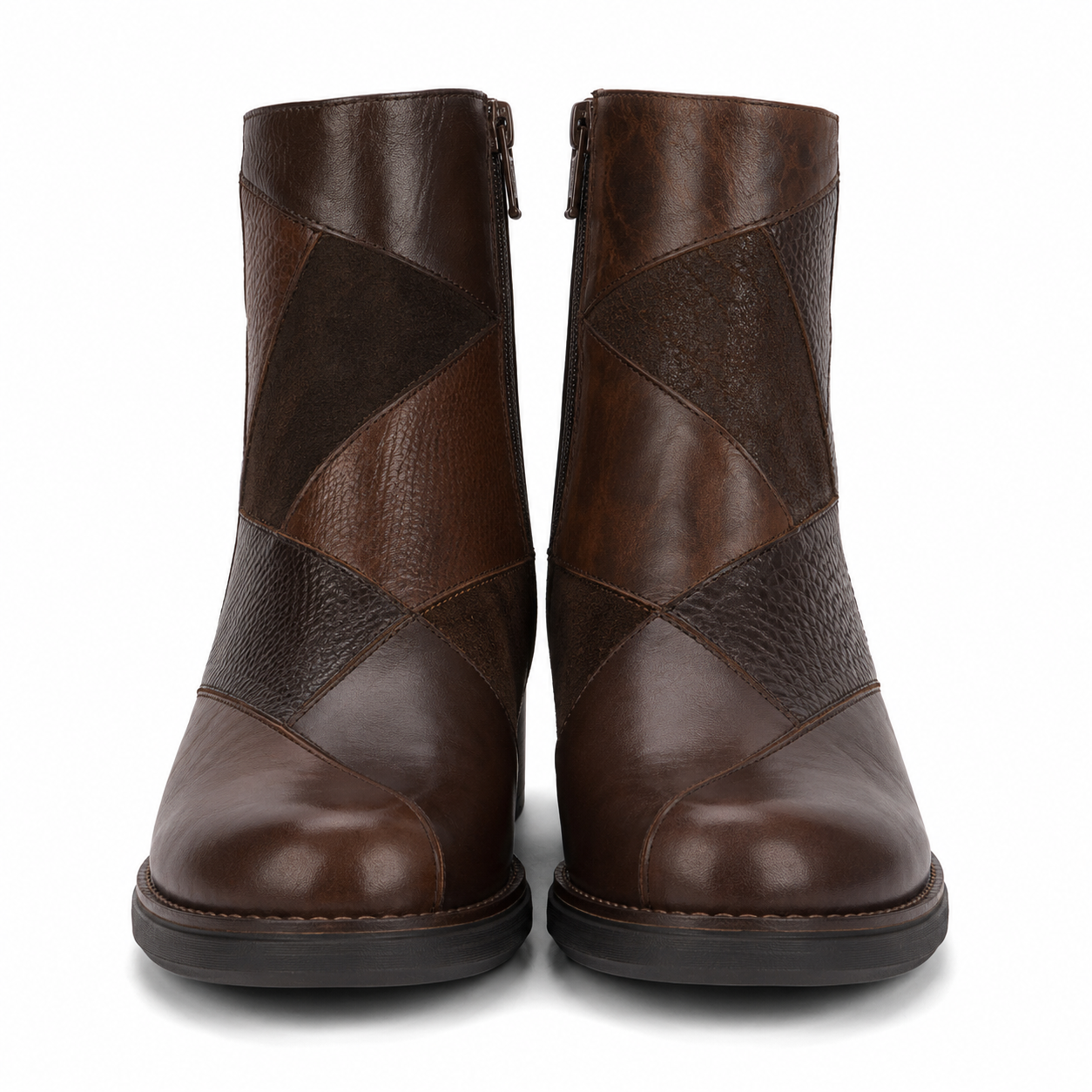 Retro Patchwork Leather Ankle Boots